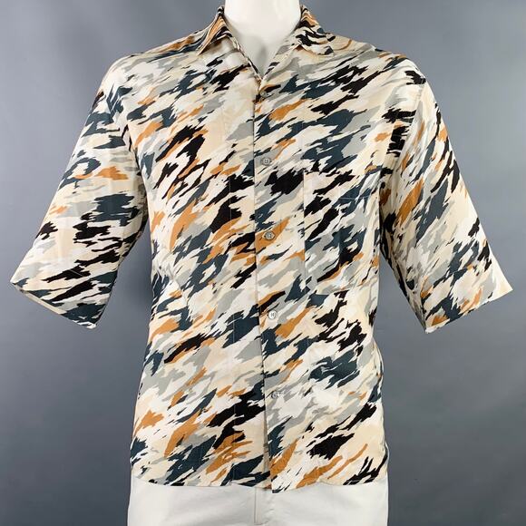 LEMAIRE Size XXL Multi Color Abstract Viscose One Pocket Short Sleeve Shirt - Picture 1 of 7